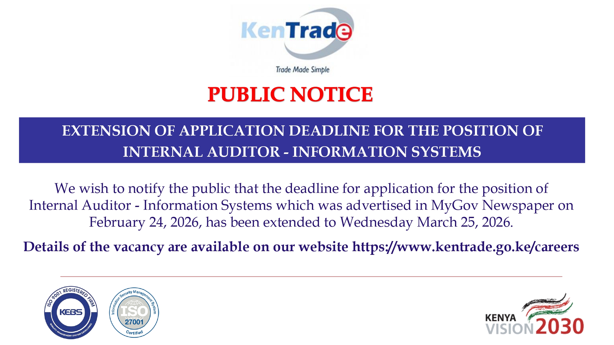 Public Notice Extension of Job Application Deadline